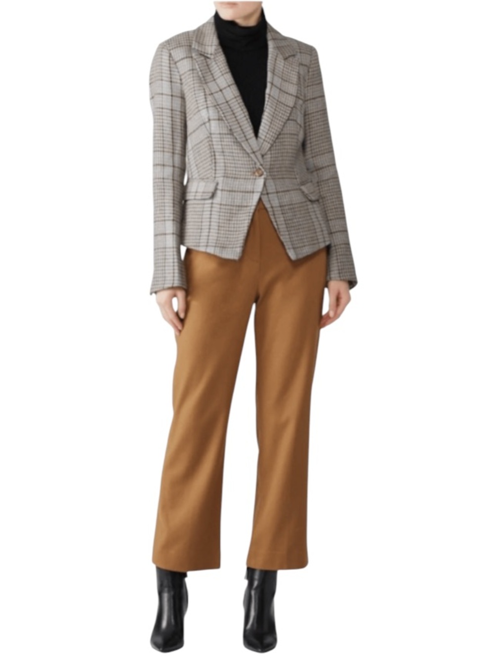 Free People Women’s Linen Tweed Plaid Fitted Notched Lapel One Button Blazer S